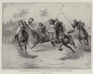 Entrenamiento de caballería egipcia, enseñando a los soldados a jugar al polo